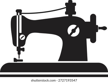 Classic manual sewing machine icon silhouette for fashion and textile designs
