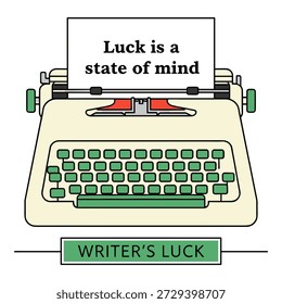 Classic manual typing machine. Green keys and accents. Creative writing concept. Literary inspiration graphic.