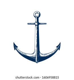 Classic marine anchor vector illustration. Nautical vessel mooring appliance, Traditional ship accessory isolated on white background. Classic sea themed tattoo design. Yacht club vintage logo.