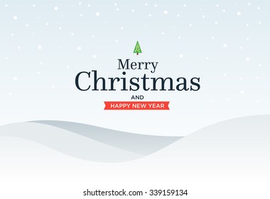 Classic Marry Christmas background with  green three, snow, snowflakes and lettering