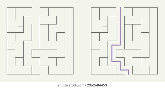 Classic maze game. Square format with solution.