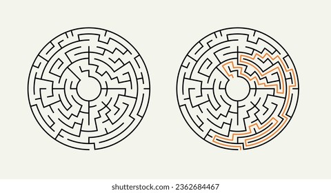 Classic maze game. Square format with solution.