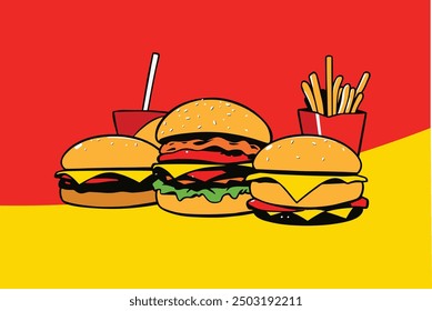 Classic Meal Vector The Ultimate Burger, Fries, and Beverage Set