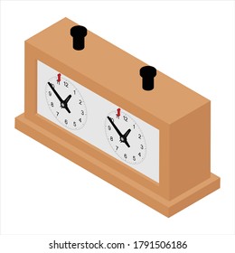 Classic, mechanical chess clock on a white background. Isometric view. Vector