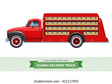 Classic medium duty delivery truck side view. Vector isolated illustration