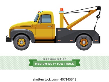 Classic medium duty tow truck side view. Vector isolated illustration