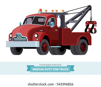 Classic medium duty tow truck front side view. Vector isolated illustration