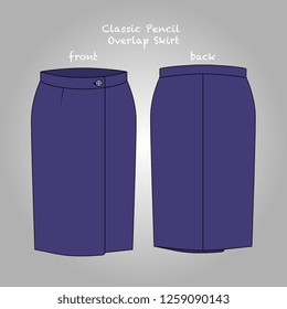 Classic Medium Pencil Overlap Skirt With Button Vector Fashion Detailed Scheme