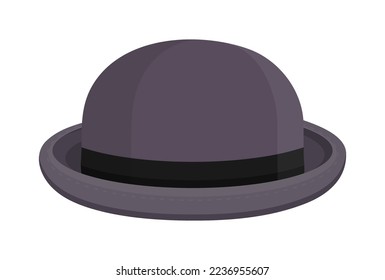 Classic men felt hat with round edges, British gentleman headdress, bowler hat. Cartoon vector isolated on white background