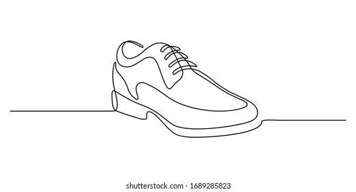 Classic men's shoe in continuous line art drawing style  Dress shoes minimalist black linear sketch isolated white background  Vector illustration
