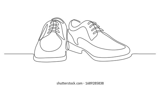 Classic men's shoes in continuous line art drawing style. Dress shoes minimalist black linear sketch isolated on white background. Vector illustration