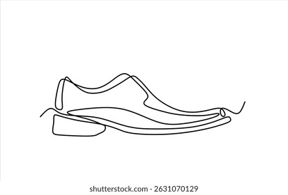 Classic men's shoes in continuous line art drawing style. Dress shoes minimalist black linear sketch isolated on white background. Vector illustration. Editable stroke.