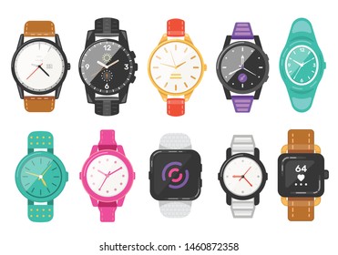 Классические мужские и женские часы набор векторных иконок. Часы для коллекции бизнесменов, умных часов и модных часов.