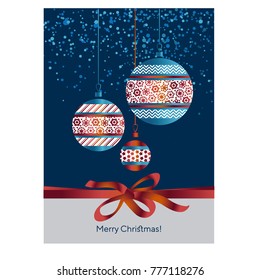 Classic Merry Christmas and happy new year, greeting cardtemplate. Xmas Vector illustrationin red, blue and white color
