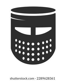 Classic metal helmet for soldier, protective mask with holes for eyes and mouth. War and fights. Medieval or ancient warrior or knight equipment isolated monochrome icon. Vector in flat style