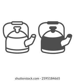 Classic metal kettle with handle line and solid icon, culinary cooking concept. Vector graphics. Teapot, water bowling sign on white background, outline style icon for mobile or web design