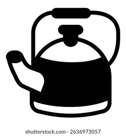 Classic metal kettle with handle solid icon, culinary cooking concept. Vector graphics. Teapot, water bowling sign on white background, style mobile or design
