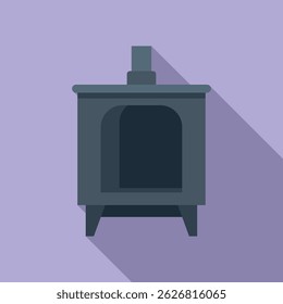Classic metal stove with chimney pipe heating house interior in flat style with long shadow