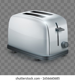 Classic Metal toaster. Domestic Kitchen appliances and supplies. Vector illustration isolated on transparent background.