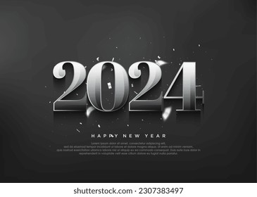 Classic metallic 2024 happy new year, greeting for social media post.