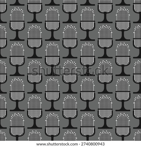 Classic mic repeating pattern. Retro microphone seamless pattern with white dots for radio