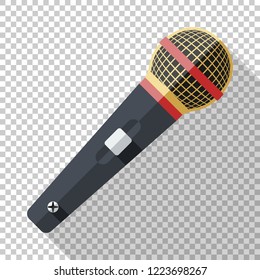 Classic microphone icon in flat style with long shadow on transparent background