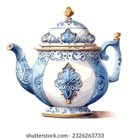 classic middle east style tea pot in watercolor illustration