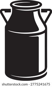 Classic milk can icon farm fresh dairy product. logo Vector Black silhouettes
