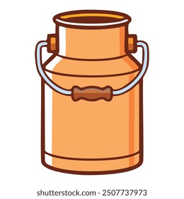 Ilustración de cubo de leche clásico. Gráfico de Vector colorido de un cubo de leche de metal naranja, ideal para temas agrícolas, agrícolas o relacionados con los productos lácteos.