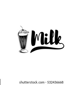 Classic Milkshakes with Cream in Glass. Milk shake sketch style vector illustration. 