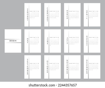 Classic minimalist lunar calendar for 2024. Calendar in the style of minimalism, rectangular shape, A3 A4 A5 A6 format. The week starts on Sunday. The colors used are black, white, gray.