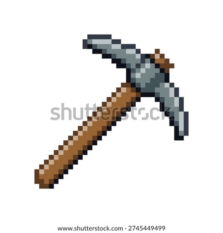 Classic mining pickaxe in pixel art style. Retro 8-bit tool vector illustration for crafting and gaming projects isolated on white background.