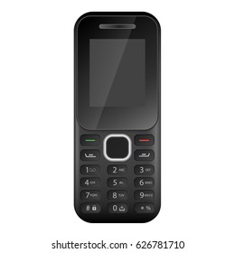Classic mobile cell phone. Old mobile cell phone. Black button old mobile cell phone isolated on white background - vector illustration. Cell phone on white background.