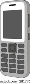 Classic mobile phone with keypad illustration, retro push button cellphone icon, vintage communication device, old technology element