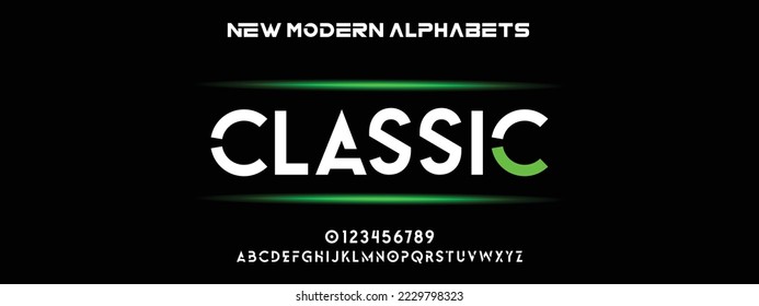 KLASSIC Moderne, feine Schriftart. Normale Italienische Nummerntypografie Alphabet-Schriftarten für Mode, Sport, Technologie, Digital, Film, Logo-Design, Vektorgrafik