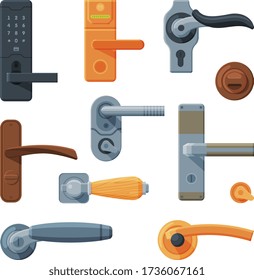 Classic and Modern Digital Door Handles and Locks Collection, House or Apartment Interior Design Elements Vector Illustration