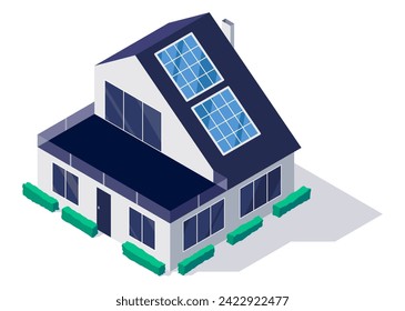 Classic and modern family house residential apartment building with roof solar panels. Real estate home property. Contemporary standard suburban urban village style