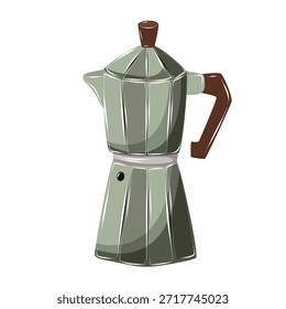 Cafeteira de café clássico moka pot para a preparação de café expresso. Ilustração vetorial desenhada à mão isolada em branco, ideal para os amantes de café, marca de café, decoração de cozinha e conceitos de bebidas.