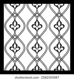 Classic Monochrome Ornamental Pattern | Black and White Botanical Swirl and  Geometric Tile for Modern Textile, Fabric, Fashion and  Home Décor | Elegant Seamless Vector Illustration
