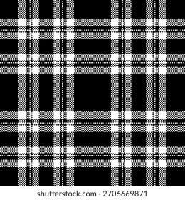 Padrão de tartã monocromático clássico. Design de tecido sem costura com linhas entrelaçadas. Versátil para fundos, têxteis ou projetos gráficos.