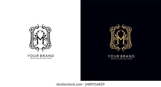 Un logotipo clásico de monograma que tiene Elementos gráficos ornamentales modernos que dan la impresión de limpieza, sencillez y elegancia
