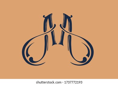 Classic monogram M or AA. Elegant lettering logo with ornaments