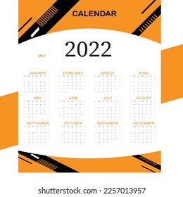 Classic monthly calendar for 2022. 
Calendar in the style of minimalist square shape. The week starts on Sunday.