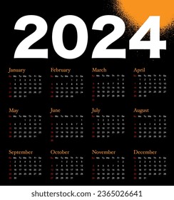 Classic monthly calendar for 2024. Calendar in the style of minimalist square shape. The week starts on Sunday. Planner for 2024 year.