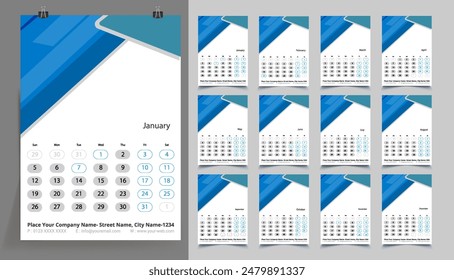 Classic monthly calendar for 2025. Calendar in the style of minimalist shape. The week starts on Sunday.