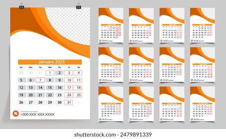 Classic monthly calendar for 2025. Calendar in the style of minimalist shape. The week starts on Sunday.