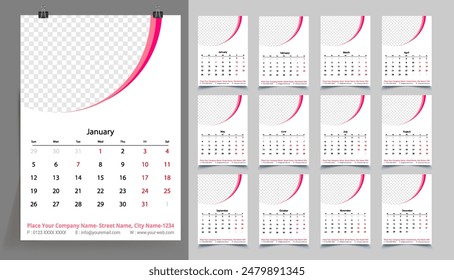 Classic monthly calendar for 2025. Calendar in the style of minimalist shape. The week starts on Sunday.