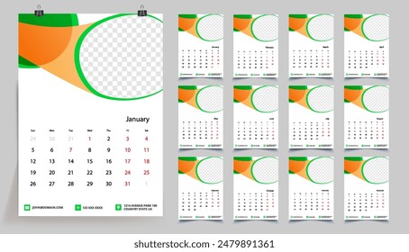 Classic monthly calendar for 2025. Calendar in the style of minimalist shape. The week starts on Sunday.