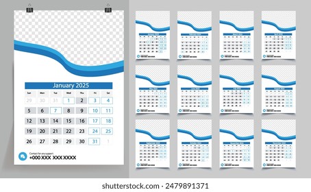 Classic monthly calendar for 2025. Calendar in the style of minimalist shape. The week starts on Sunday.