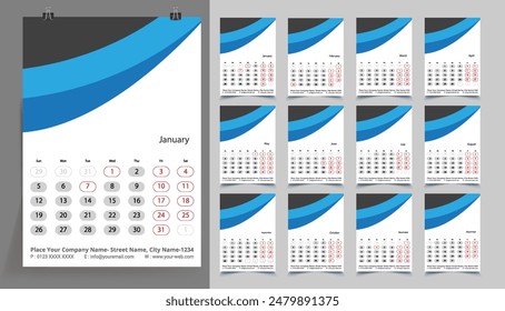 Classic monthly calendar for 2025. Calendar in the style of minimalist shape. The week starts on Sunday.